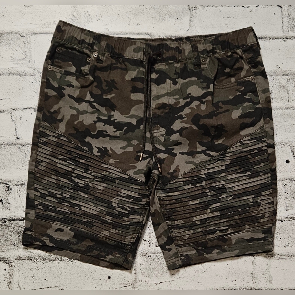 Jeanologie Camo Moto Shorts Mens 34 Biker Panel Streetwear